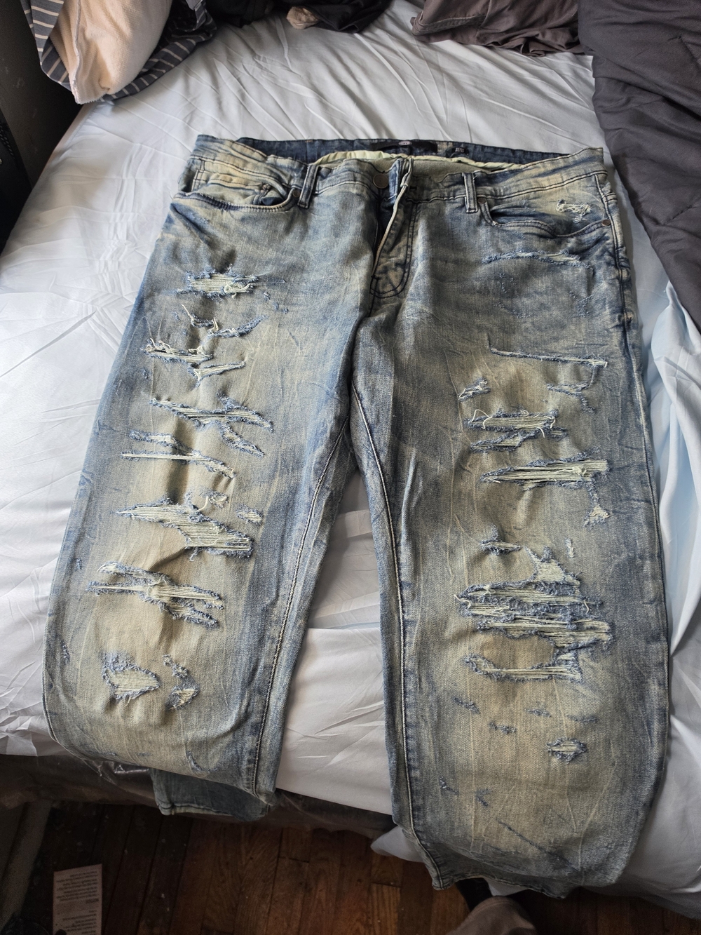 Jordan Craig Men's Distressed Light Blue Ripped Jeans
